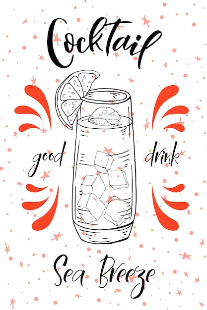 Alcoholc cocktail Sea Breeze Party cartel de verano Fondo vectorial