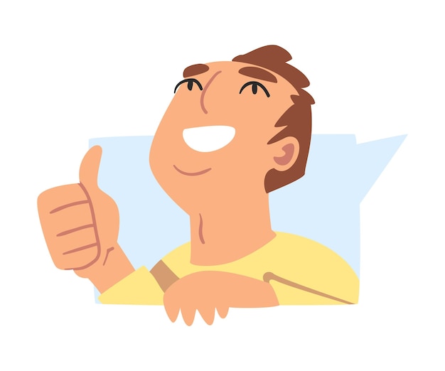 Alegre adolescente mostrando un gesto como un adolescente haciendo una ilustración vectorial de dibujos animados con el pulgar hacia arriba