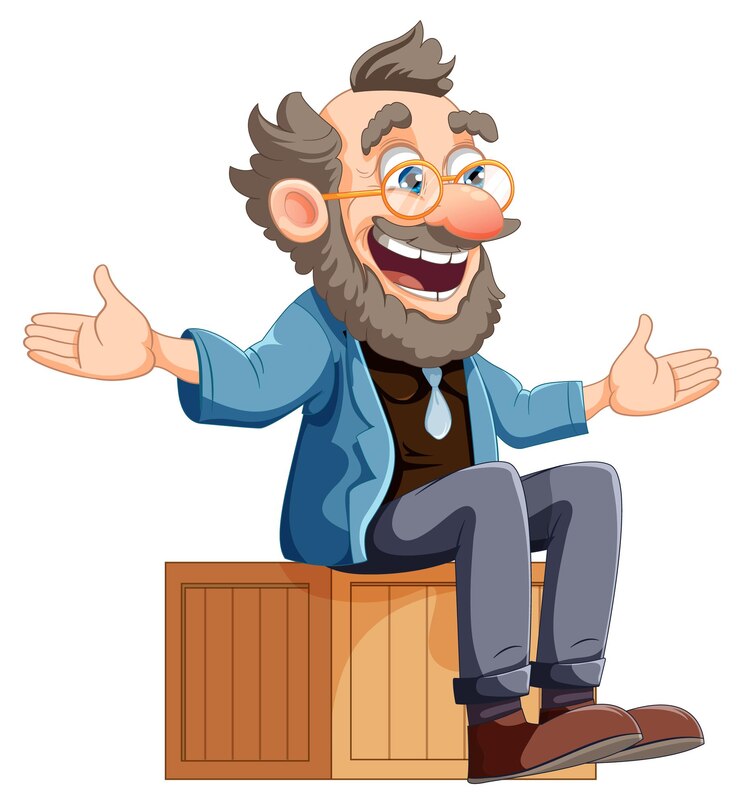 Vector alegre anciano sentado en caja de madera