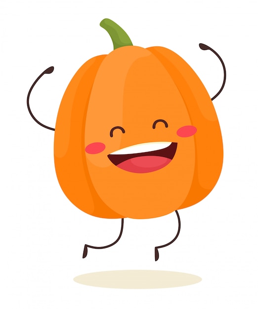 Alegre calabaza saltando. Ilustración en estilo de dibujos animados plana.