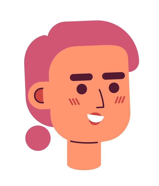 Alegre chica asiática cabeza de personaje vectorial semi plana Sonriendo con dientes Positivo Optimista Icono de avatar de dibujos animados editable Emoción facial Ilustración de punto colorido para animación de diseño gráfico web