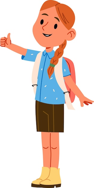 La alegre colegiala levanta el pulgar
