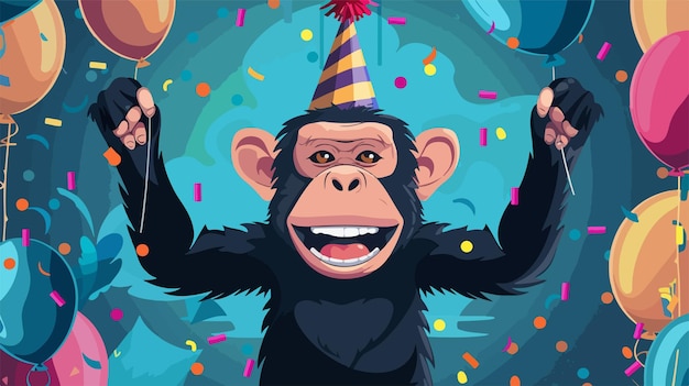 La alegre fiesta de dibujos animados del chimpancé 2D