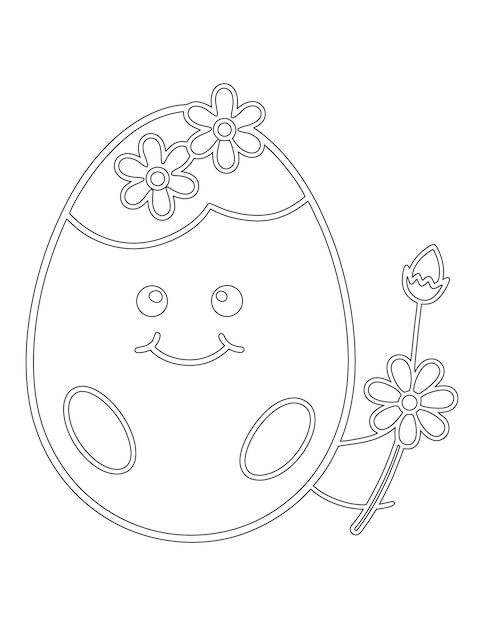 Alegre huevo de Pascua que sostiene la flor hoja de colorear imprimible para niños