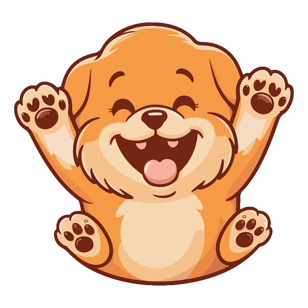 Una alegre ilustración vectorial de un perro feliz al estilo de dibujos animados con las patas levantadas en emoción
