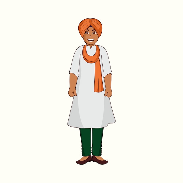 Alegre joven Punjabi de pie sobre fondo blanco.