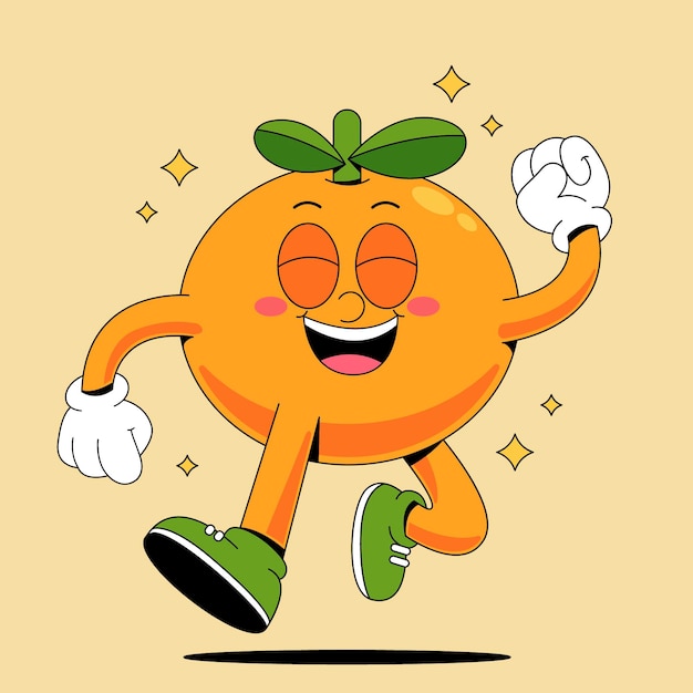 La alegre mascota naranja caminando