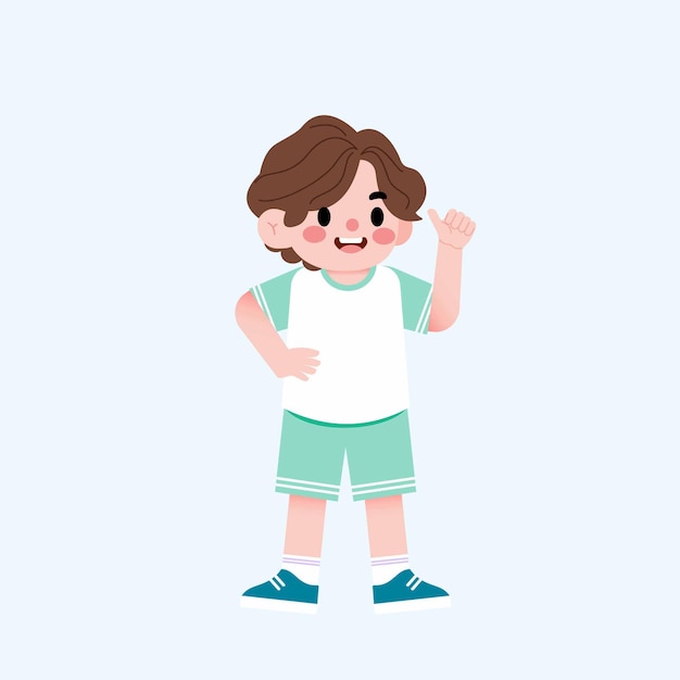 Alegre niño de dibujos animados traje casual de verano pulgares hacia arriba ilustración