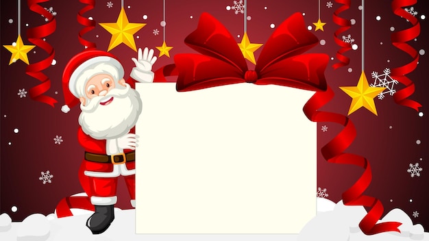 Alegre Papá Noel sosteniendo una pancarta en blanco