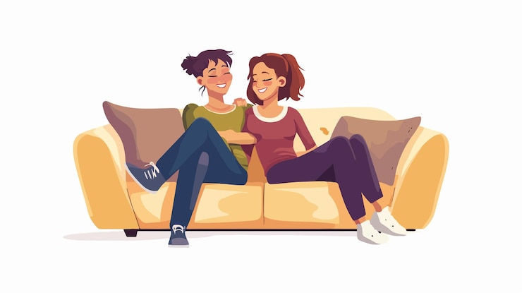 Vector una alegre pareja de lesbianas disfrutando de un tiempo de calidad juntos