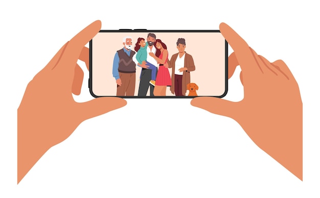 Alegre retrato de personajes familiares en la pantalla del teléfono captura la felicidad y el amor del recuerdo del momento