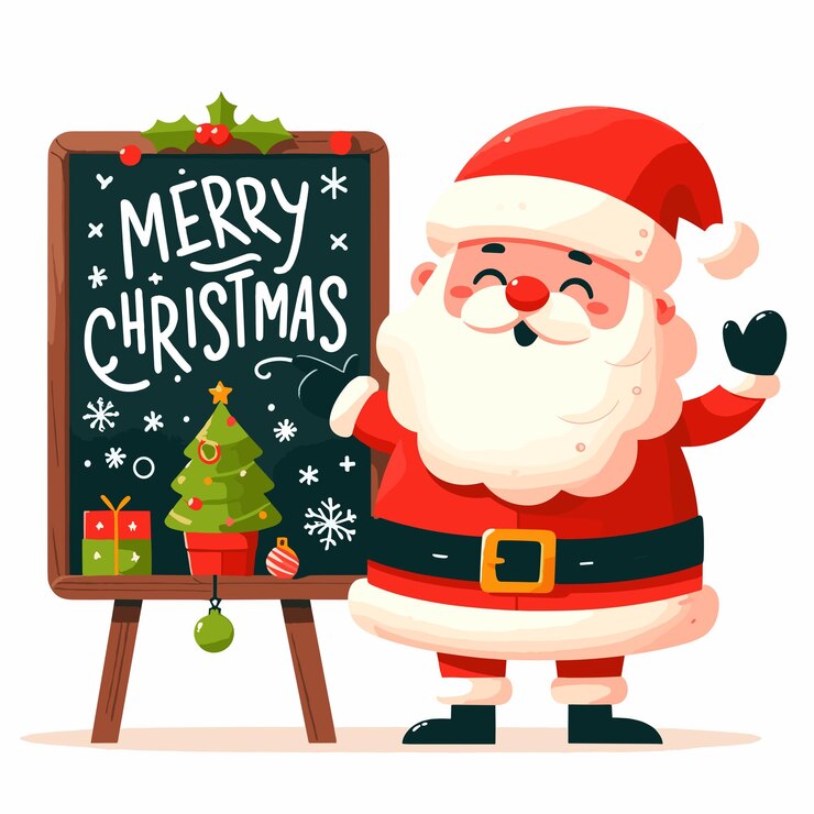 Vector alegre santo plano dibujado a mano con feliz navidad escrito en ilustraciones vectoriales