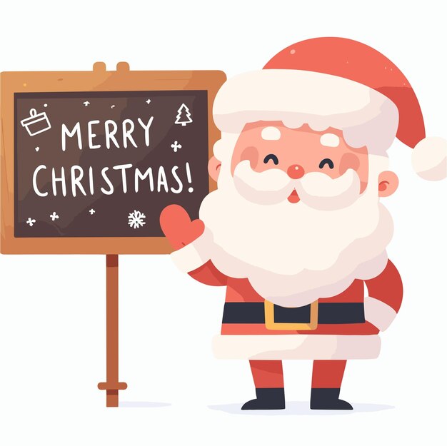 Alegre santo plano dibujado a mano con Feliz Navidad escrito en ilustraciones vectoriales