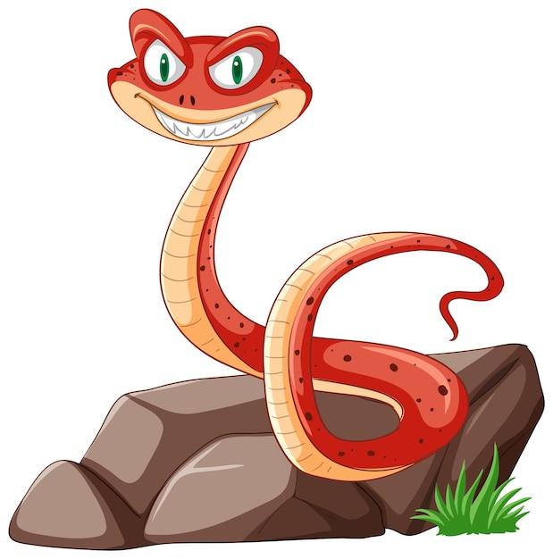 La alegre serpiente de dibujos animados en una roca