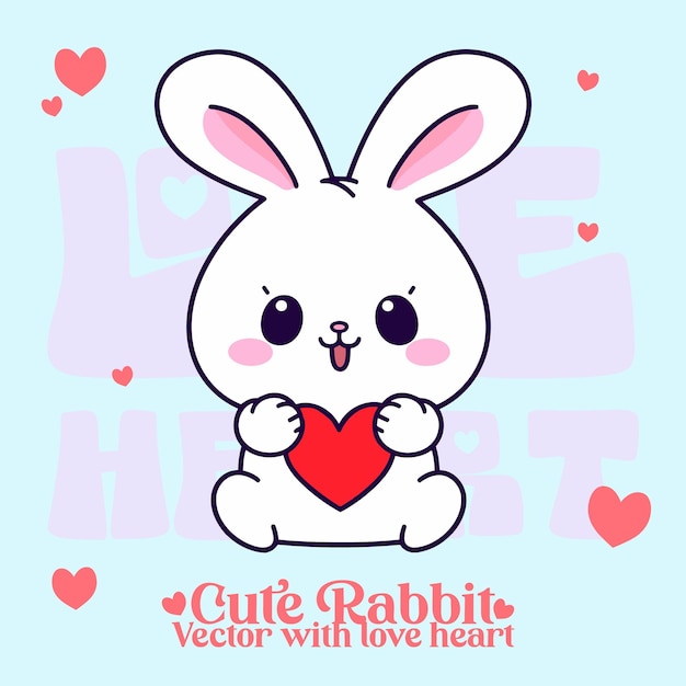 La alegría del día de San Valentín con un encantador conejo sosteniendo un corazón dibujo vectorial de dibujos animados