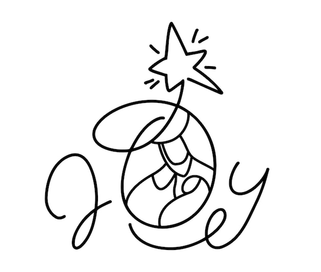 Alegría monoline caligrafía texto y Navidad Vector belén religioso niño Jesús con José