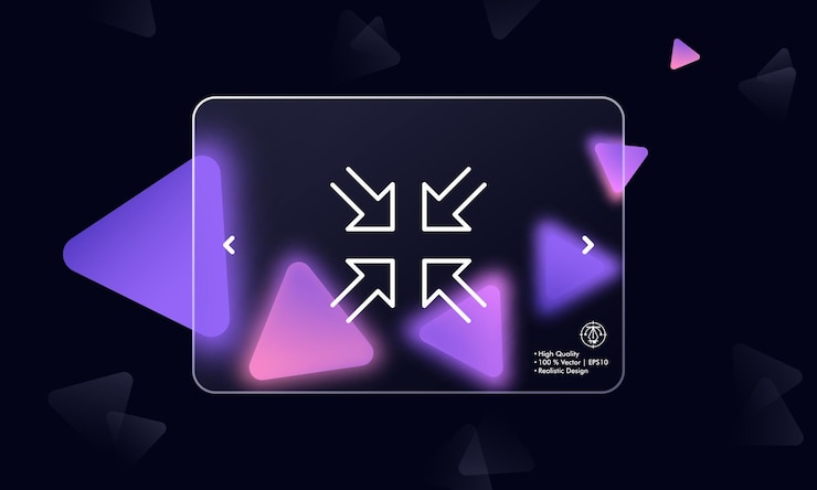 Vector alejar icono de línea de flechas acercar maximizar minimizar escala vista de pantalla ver metaverso vr realidad virtual concepto de tecnología glassmorphism icono de línea vectorial para negocios y publicidad