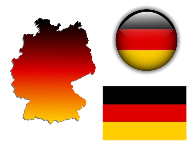 Alemania, bandera de Deutschland, mapa y botón brillante.