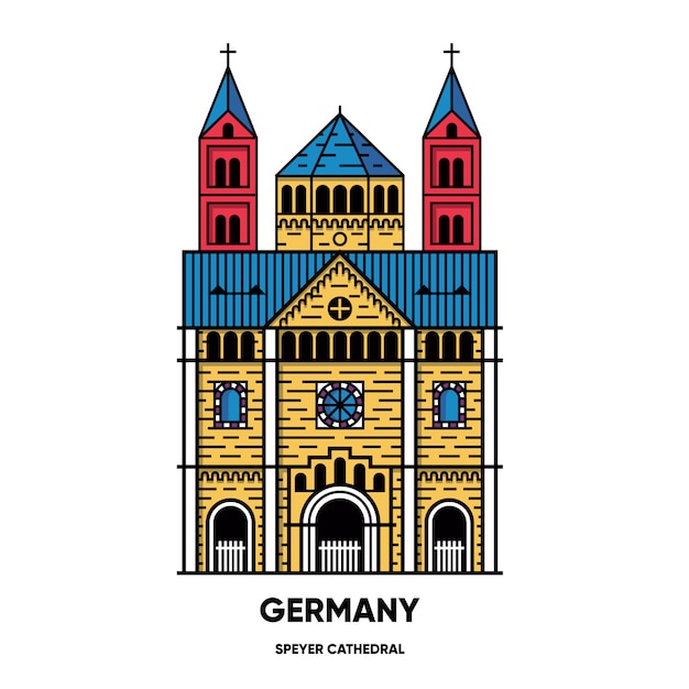 Alemania, la Catedral de Speyer, ilustración de viaje, icono de plano