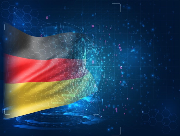 Alemania, vector bandera 3d sobre fondo azul con interfaces hud