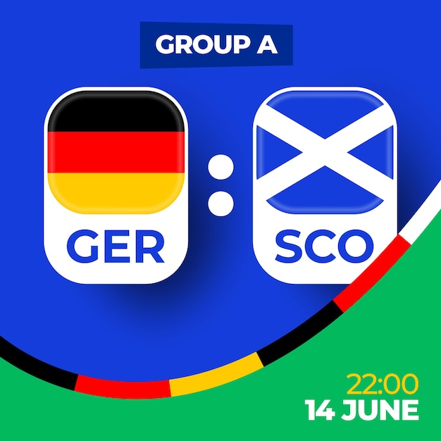 Vector alemania vs escocia fútbol 2024 partido contra 2024 partido de campeonato de la fase de grupos contra equipos