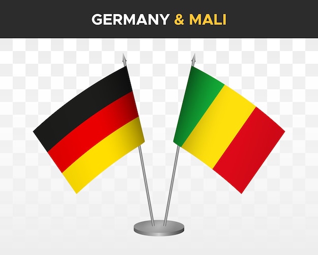Alemania vs mali escritorio banderas maqueta aislado 3d vector ilustración deutsche mesa banderas