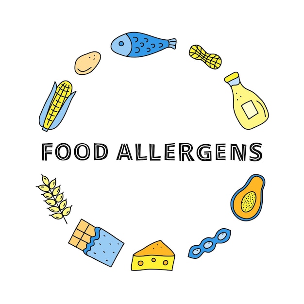 Alérgenos alimentarios de colores en un círculo