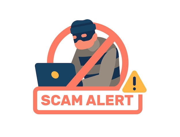 Alerta de estafa Icono de detección de virus informático Hacking de software portátil Protección de red Ataque de hackers Fraude cibernético Crimen digital Símbolo de prohibición de círculo cruzado Concepto vectorial
