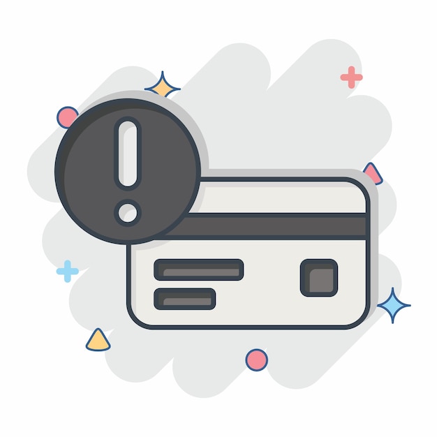 Alerta de icono relacionada con el símbolo de la tarjeta de crédito Ilustración simple de estilo cómico