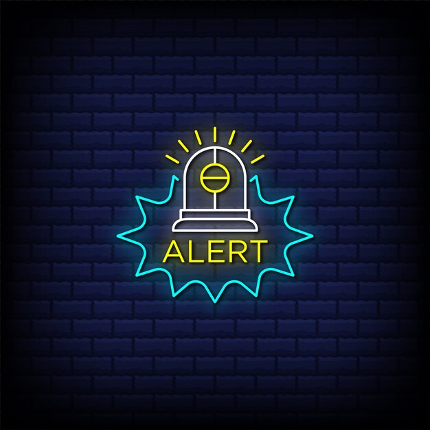 Alerta letreros de neón estilo texto con icono de campana