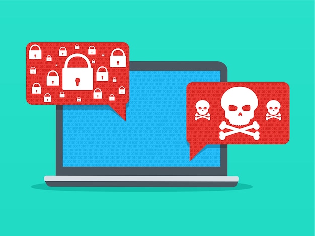 Alerta de malware de notificación en la computadora portátil. Conexión insegura o fraude en Internet.