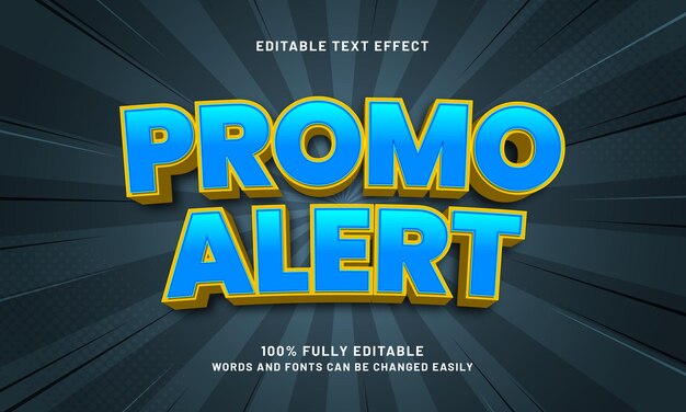 Alerta promocional efecto de texto editable con un tema de promoción y descuento de venta