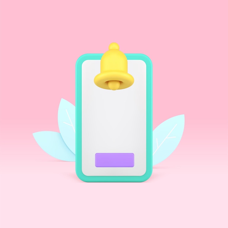 Vector alerta de recordatorio de teléfono inteligente pantalla vacía botón sonido de campana icono 3d ilustración vectorial realista