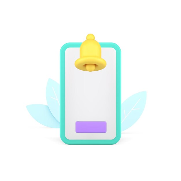 Alerta de recordatorio de teléfono inteligente pantalla vacía botón sonido de campana icono 3D ilustración vectorial realista