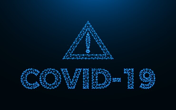 Vector alerta sobre la tipografía covid-19 hecha de puntos y líneas. ilustración poligonal de malla de alambre de infección por coronavirus