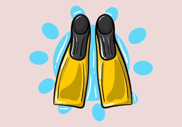 Vector aletas coloridas dibujadas a mano para bucear aletas de natación acelerar el ritmo de natación equipo de buceo