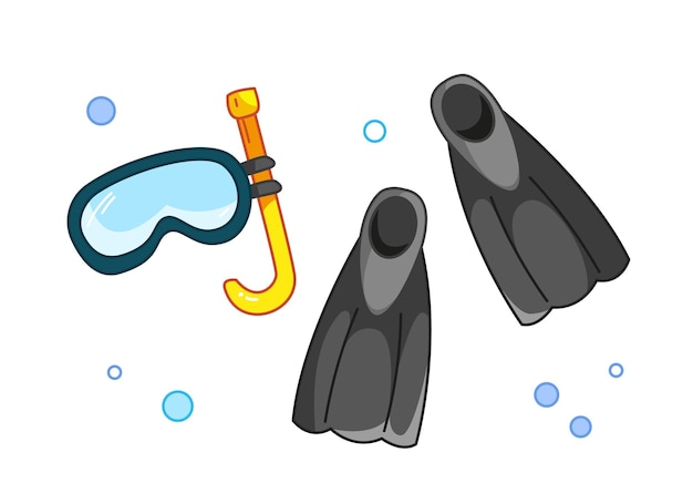 Aletas y máscara para nadar y respirar bajo el agua Accesorios de buceo conjunto de color negro Vector