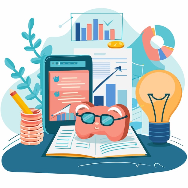 Alfabetización financiera en el sitio web Vector Ilustración