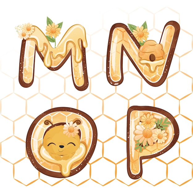 Alfabeto de abejas ilustración de cumpleaños clipart vector 4