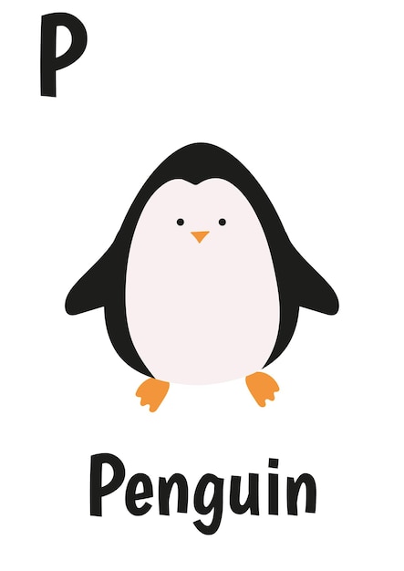 Alfabeto de animales para niños con pingüino.