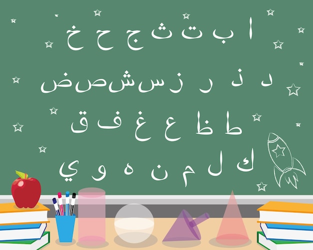 Alfabeto árabe y caligrafía árabe en la junta escolar