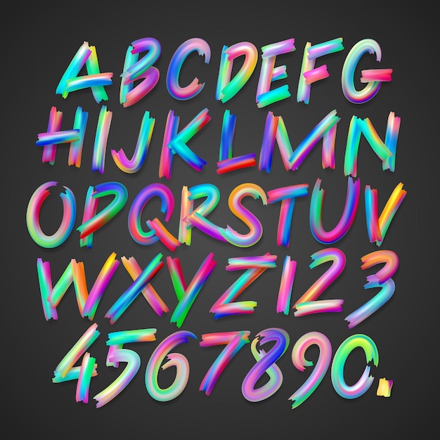 Vector alfabeto de arte multicolor y números vector ilustración