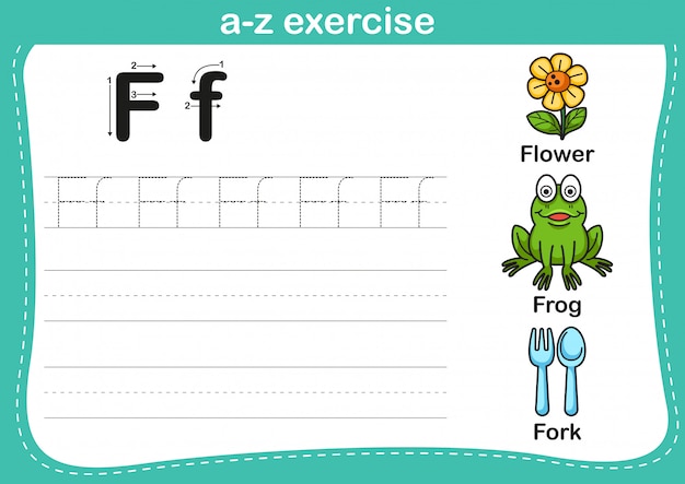 Alfabeto az ejercicio con ilustración de vocabulario de dibujos animados