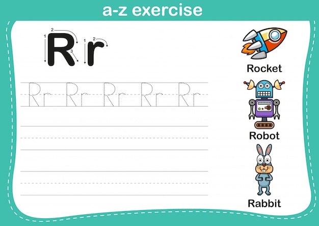 Alfabeto az ejercicio con ilustración de vocabulario de dibujos animados