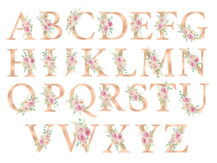Vector alfabeto beige acuarela con flores