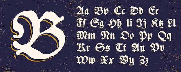Alfabeto Blackletter con sombra de línea Mayúsculas medievales Conjunto de iniciales iluminadas vintage