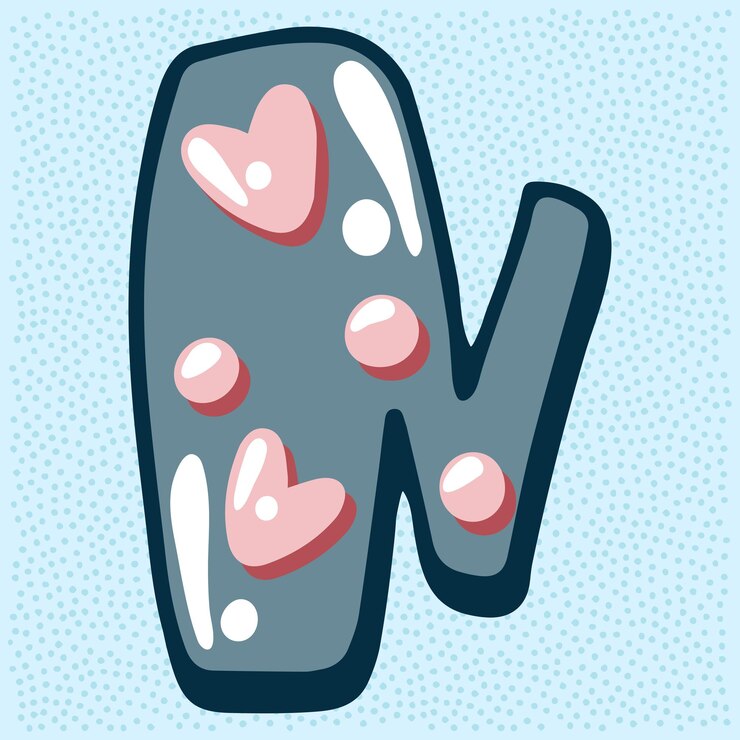 Vector alfabeto de burbujas de amor con la letra n del texto del corazón