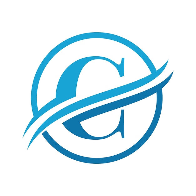 Alfabeto C inicial con diseño de logotipo de Swoosh o Ocean Wave