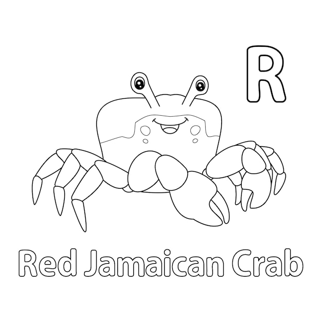 Alfabeto de cangrejo jamaicano rojo ABC para colorear Página R
