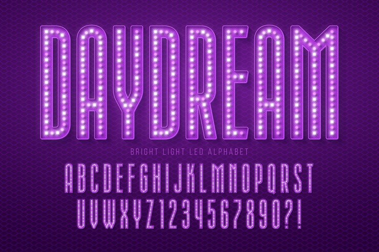 Vector alfabeto de cine retro diseño cabaret lámparas led letras y números diseño original